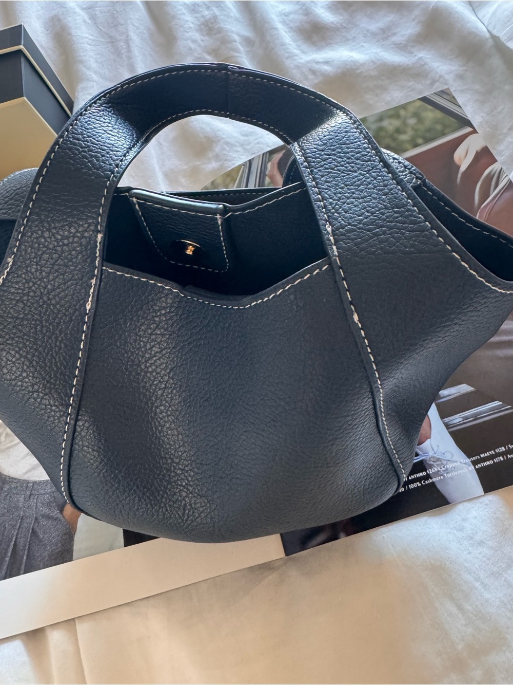 Anthropologie Navy Pebble-Texture super soft Shoulder Tote with Detachable Strap - Picture 6 of 6